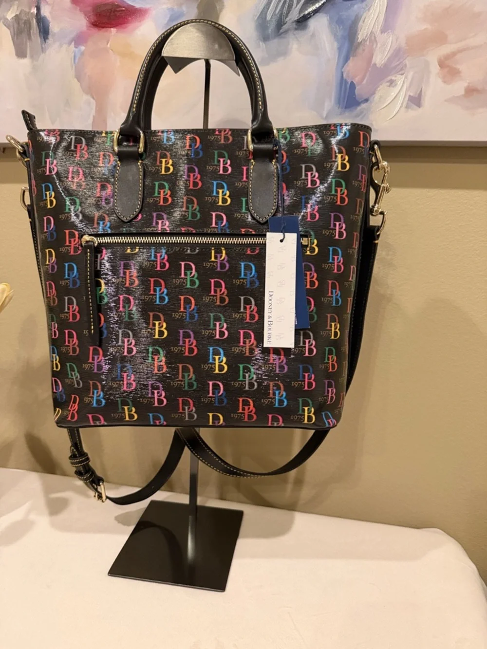 Dooney & Bourke Black Multicolor Logo Tote with Removable Strap. DB75 - Picture 3 of 7